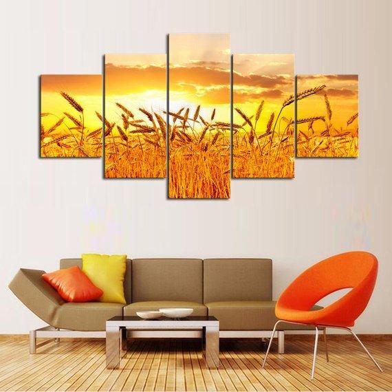 Wheat Field Farm - Nature 5 Panel Canvas Art Wall Decor Wheat Field Farm - Nature 5 Panel Canvas Art Wall Decor