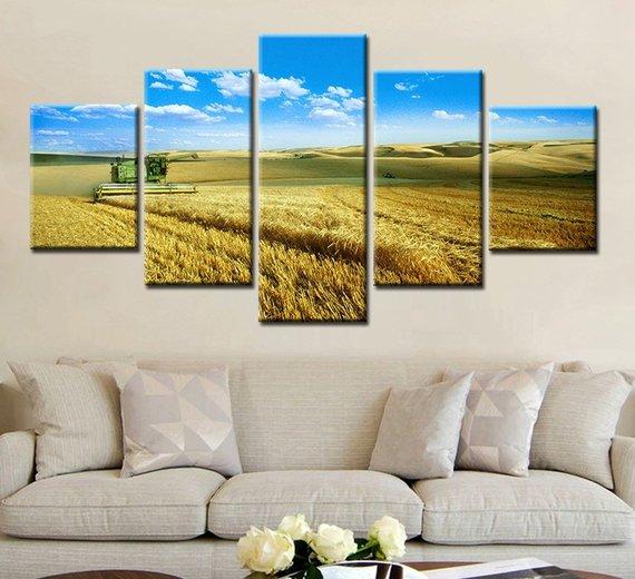 Wheat Harvest - Nature 5 Panel Canvas Art Wall Decor Wheat Harvest - Nature 5 Panel Canvas Art Wall Decor