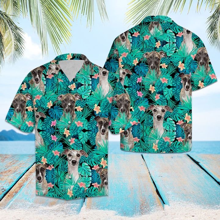 Whippet Tropical Hawaiian Shirt Summer Button Up Whippet Tropical Hawaiian Shirt Summer Button Up