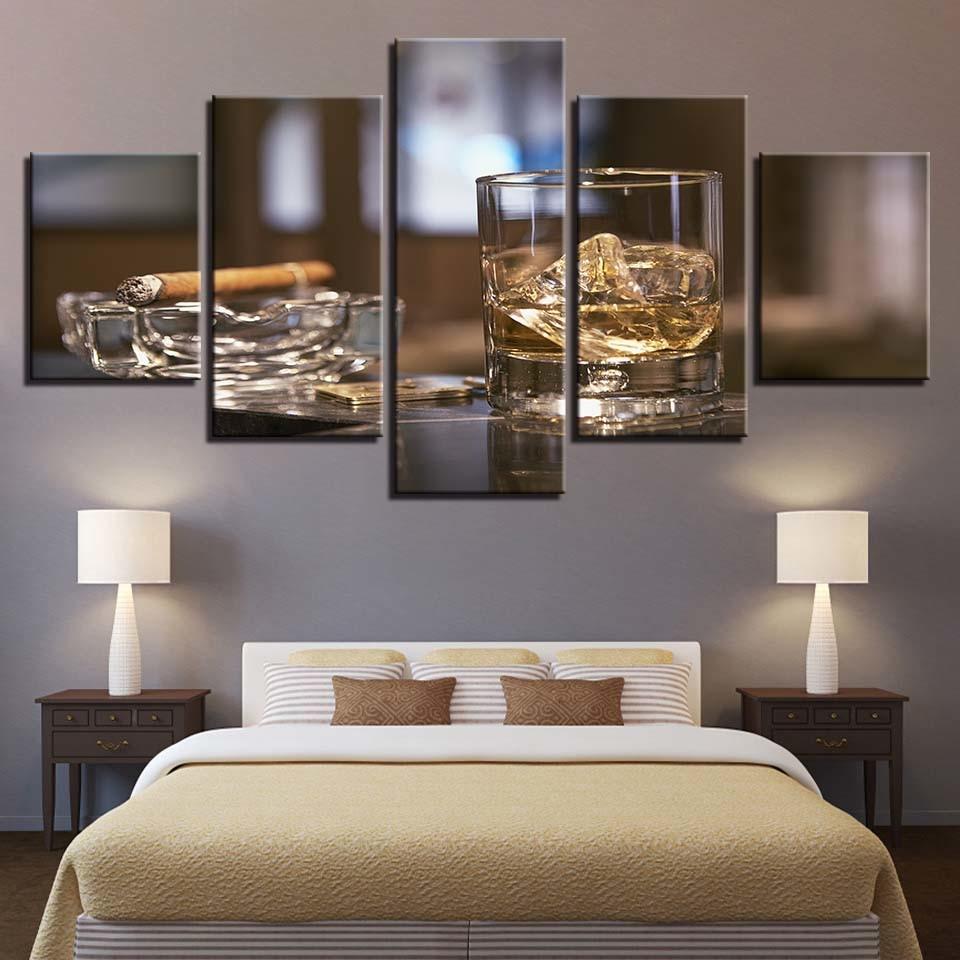 Whiskey Cigar 1 - Abstract 5 Panel Canvas Art Wall Decor Whiskey Cigar 1 - Abstract 5 Panel Canvas Art Wall Decor