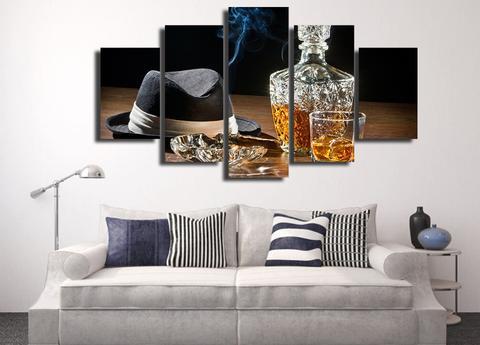 Whisky With Cigarette - Wine 5 Panel Canvas Art Wall Decor Whisky With Cigarette - Wine 5 Panel Canvas Art Wall Decor