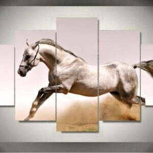 White Arabian Horse - Animal 5 Panel Canvas Art Wall Decor