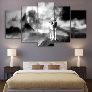 White Black Wolf 5 - Animal 5 Panel Canvas Art Wall Decor