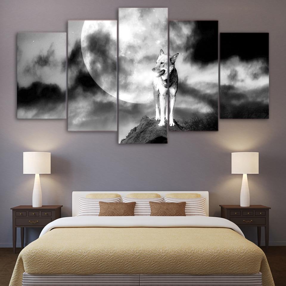 White Black Wolf 5 - Animal 5 Panel Canvas Art Wall Decor White Black Wolf 5 - Animal 5 Panel Canvas Art Wall Decor