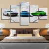 White Blue Green Car - Automative 5 Panel Canvas Art Wall Decor