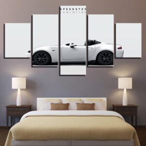 White Car And Letters - Automative 5 Panel Canvas Art Wall Decor