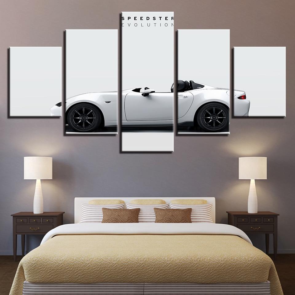 White Car And Letters - Automative 5 Panel Canvas Art Wall Decor White Car And Letters - Automative 5 Panel Canvas Art Wall Decor