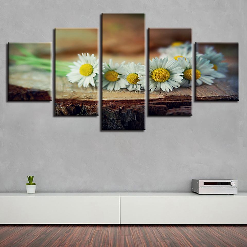 White Chrysanthemum - Nature 5 Panel Canvas Art Wall Decor White Chrysanthemum - Nature 5 Panel Canvas Art Wall Decor
