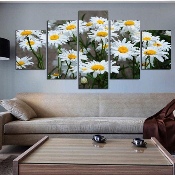 White Daisy Beautiful Sunflowers - Nature 5 Panel Canvas Art Wall Decor White Daisy Beautiful Sunflowers - Nature 5 Panel Canvas Art Wall Decor