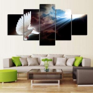 White Dove Holy Spirit - Animal 5 Panel Canvas Art Wall Decor