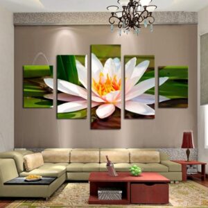White Flowers Cuadros - Nature 5 Panel Canvas Art Wall Decor