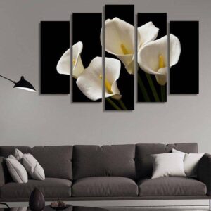 White Flowers Liles - Nature 5 Panel Canvas Art Wall Decor