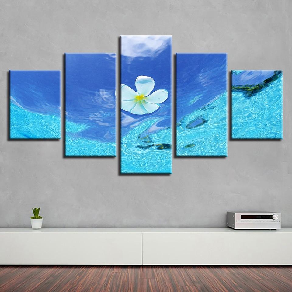 White Flowers - Nature 5 Panel Canvas Art Wall Decor White Flowers - Nature 5 Panel Canvas Art Wall Decor