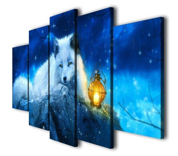 White Fox Fantasy - Animal 5 Panel Canvas Art Wall Decor White Fox Fantasy - Animal 5 Panel Canvas Art Wall Decor