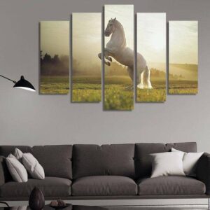 White Horse 06 - Animal 5 Panel Canvas Art Wall Decor