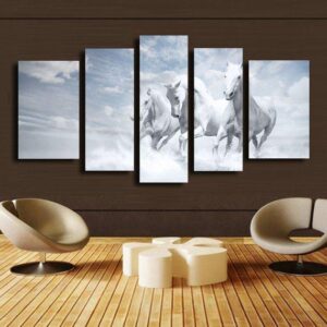 White Horse 09 - Animal 5 Panel Canvas Art Wall Decor