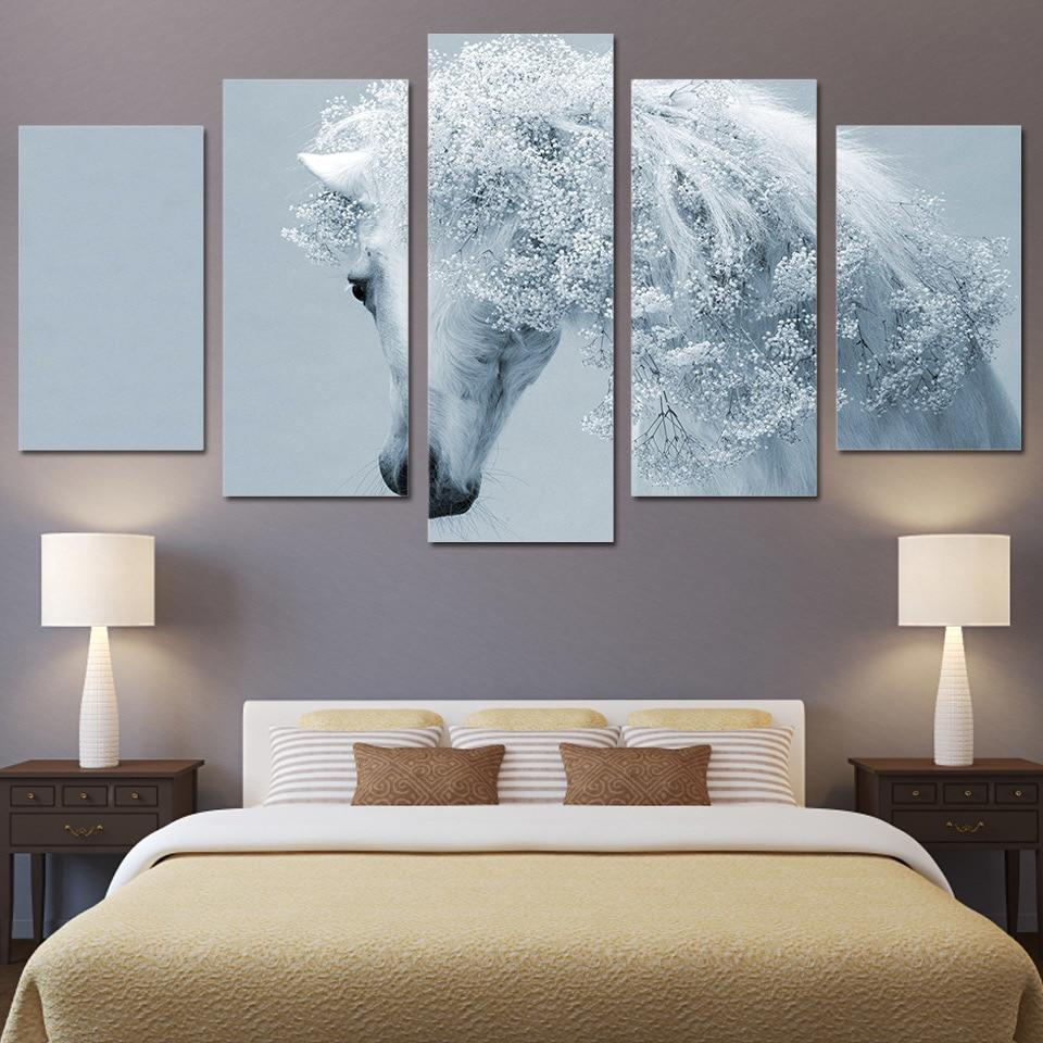 White Horse 1 - Abstract Animal 5 Panel Canvas Art Wall Decor White Horse 1 - Abstract Animal 5 Panel Canvas Art Wall Decor