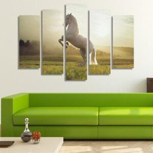 White Horse 11 - Animal 5 Panel Canvas Art Wall Decor