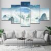 White Horse And Wings Wonderland Scenery - Abstract Animal 5 Panel Canvas Art Wall Decor