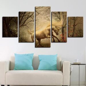 White Horse Animal 1 - Abstract Animal 5 Panel Canvas Art Wall Decor