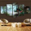 White Horse Peacock - Animal 5 Panel Canvas Art Wall Decor