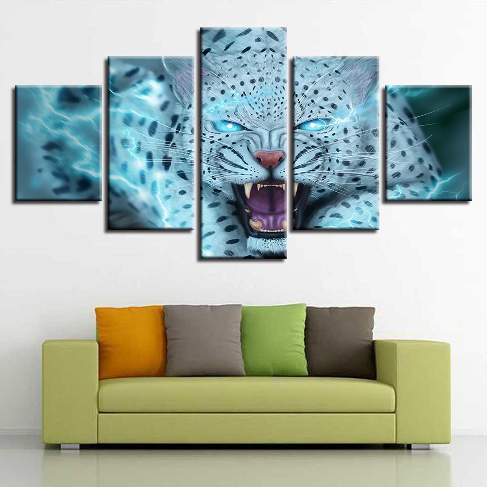 White Leopard Tiger - Abstract Animal 5 Panel Canvas Art Wall Decor White Leopard Tiger - Abstract Animal 5 Panel Canvas Art Wall Decor