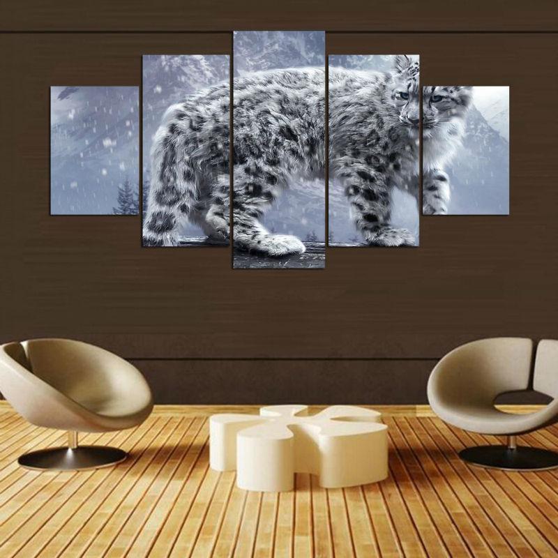 White Leopard - Animal 5 Panel Canvas Art Wall Decor White Leopard - Animal 5 Panel Canvas Art Wall Decor