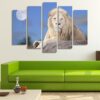 White Lion In The Moonlight - Animal 5 Panel Canvas Art Wall Decor