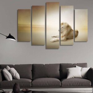 White Lion Lying 01 - Animal 5 Panel Canvas Art Wall Decor