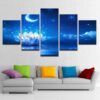 White Lotus By Moonlight - Nature 5 Panel Canvas Art Wall Decor
