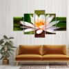 White Lotus Flowers - Nature 5 Panel Canvas Art Wall Decor
