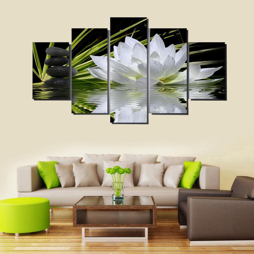 White Lotus - Nature 5 Panel Canvas Art Wall Decor White Lotus - Nature 5 Panel Canvas Art Wall Decor