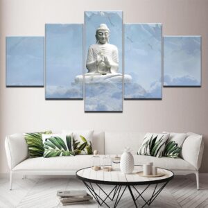 White Marble Buddha - Religion 5 Panel Canvas Art Wall Decor