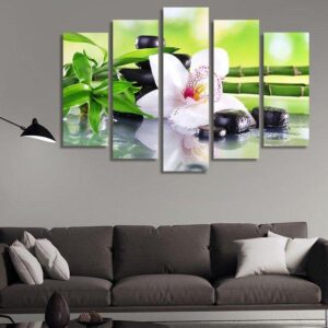 White Orchids - Nature 5 Panel Canvas Art Wall Decor