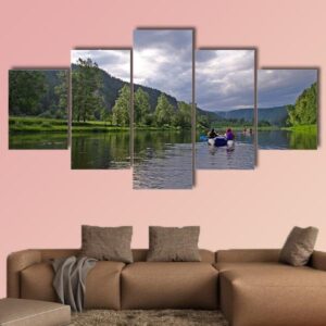 White River Rafting In Southern Urals - Sport 5 Panel Canvas Art Wall Decor