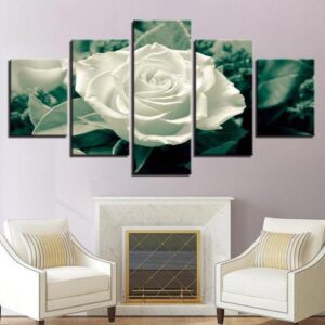 White Rose - Nature 5 Panel Canvas Art Wall Decor