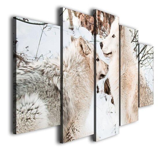 White Snow Wolf Couples - Animal 5 Panel Canvas Art Wall Decor White Snow Wolf Couples - Animal 5 Panel Canvas Art Wall Decor