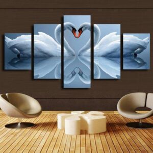 White Swan 02 - Animal 5 Panel Canvas Art Wall Decor