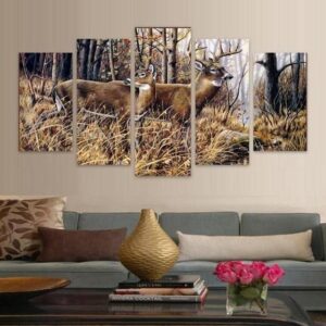 White-Tailed Deer - Animal 5 Panel Canvas Art Wall Decor