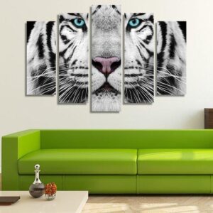 White Tiger 02 - Animal 5 Panel Canvas Art Wall Decor