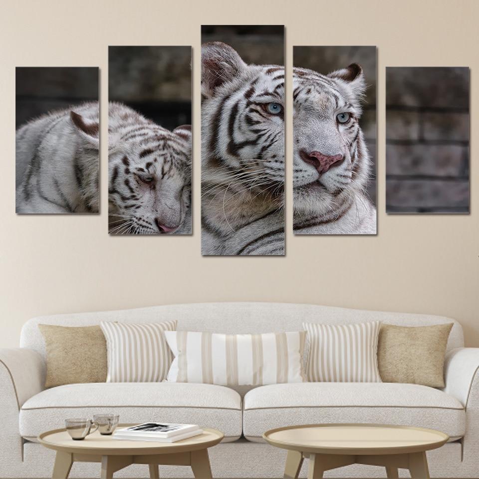 White Tiger 1 - Animal 5 Panel Canvas Art Wall Decor White Tiger 1 - Animal 5 Panel Canvas Art Wall Decor
