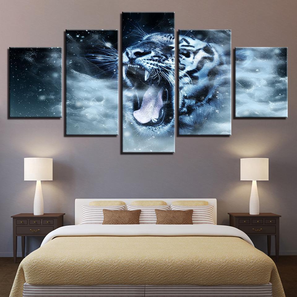 White Tiger 2 - Animal 5 Panel Canvas Art Wall Decor White Tiger 2 - Animal 5 Panel Canvas Art Wall Decor