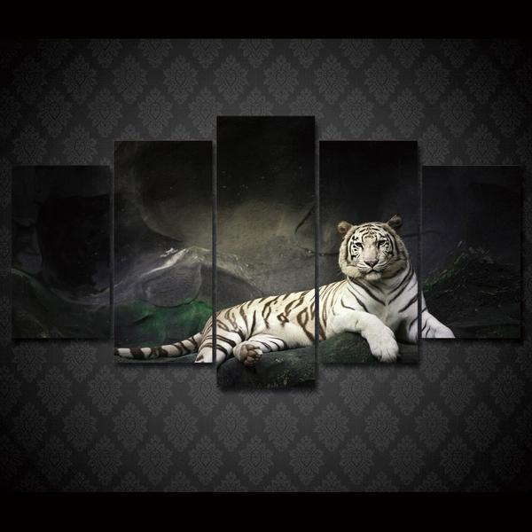 White Tiger Group 01 - Animal 5 Panel Canvas Art Wall Decor White Tiger Group 01 - Animal 5 Panel Canvas Art Wall Decor