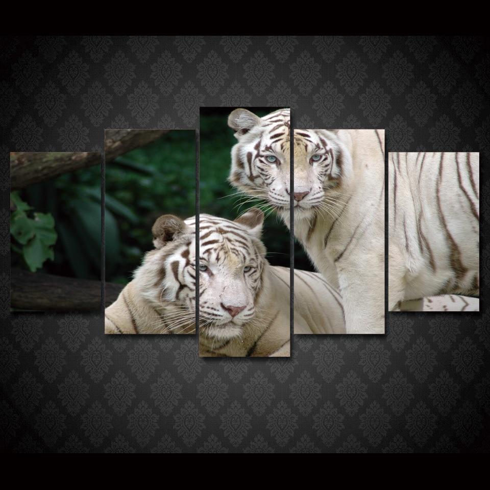 White Tiger Landscape - Animal 5 Panel Canvas Art Wall Decor White Tiger Landscape - Animal 5 Panel Canvas Art Wall Decor