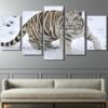 White Tiger Snow - Animal 5 Panel Canvas Art Wall Decor