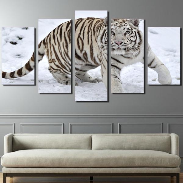 White Tiger Snow - Animal 5 Panel Canvas Art Wall Decor White Tiger Snow - Animal 5 Panel Canvas Art Wall Decor