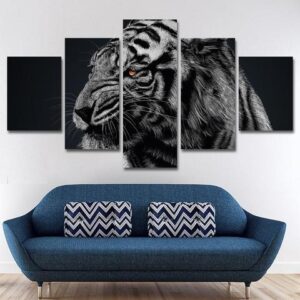 White Tiger - Animal 5 Panel Canvas Art Wall Decor