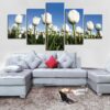 White Tulips Flower - Nature 5 Panel Canvas Art Wall Decor