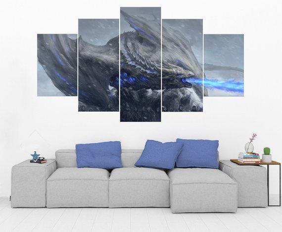 White Walker Dragon Game Of Thrones - Movie 5 Panel Canvas Art Wall Decor White Walker Dragon Game Of Thrones - Movie 5 Panel Canvas Art Wall Decor