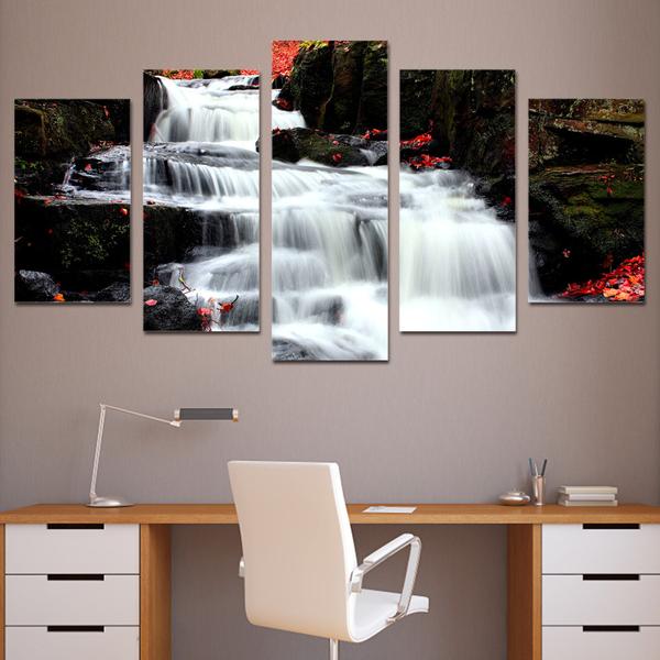 White Waterfall - Nature 5 Panel Canvas Art Wall Decor White Waterfall - Nature 5 Panel Canvas Art Wall Decor